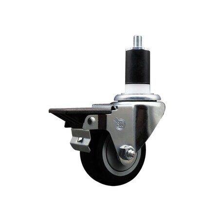 Service Caster 3'' Black Poly Swivel 1-1/2'' Expanding Stem Caster with Brake SCC-EX20S314-PPUB-BLK-PLB-112